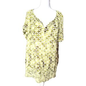 J.Jill Women's Large Green Geometric Print Featherweight Rayon Lightweight Top
